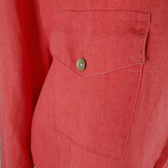 Chico's Linen Long Button Front Shirt Coral Size 3=XL Travel Breathable - Picture 5 of 12